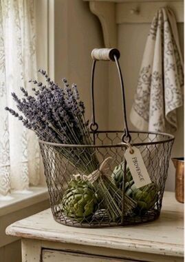 ​Vintage French Country Chicken Wire Egg Basket Oval Metal Farmhouse Decor Trug